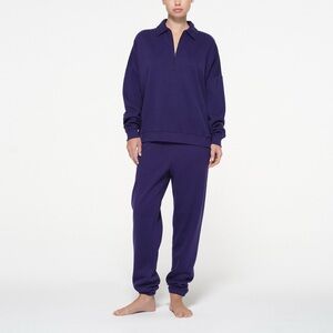 SKIMS Cotton Fleece Oversized Quarter-Zip Pullover | Blue Concord | Size S